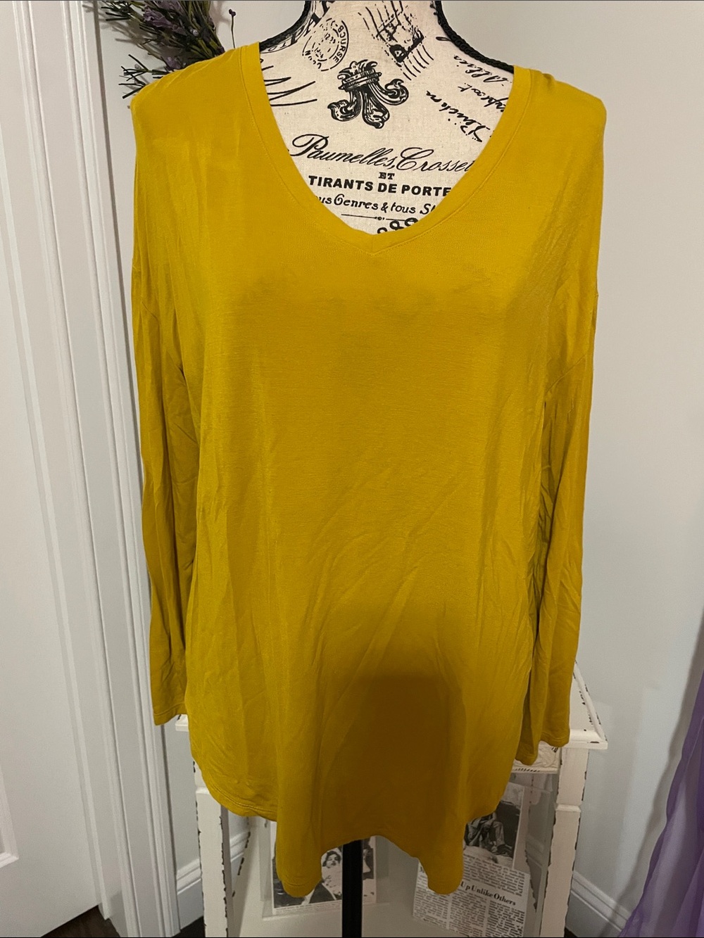 Mustard Yellow V-Neck Long Sleeve Women's Top